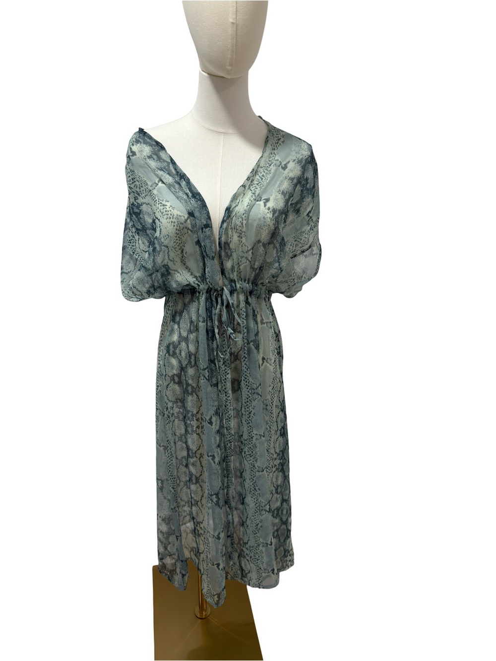 Betsy Johnson Sheer Snake-Print Beach Kimono Cover-Up in Sage Green